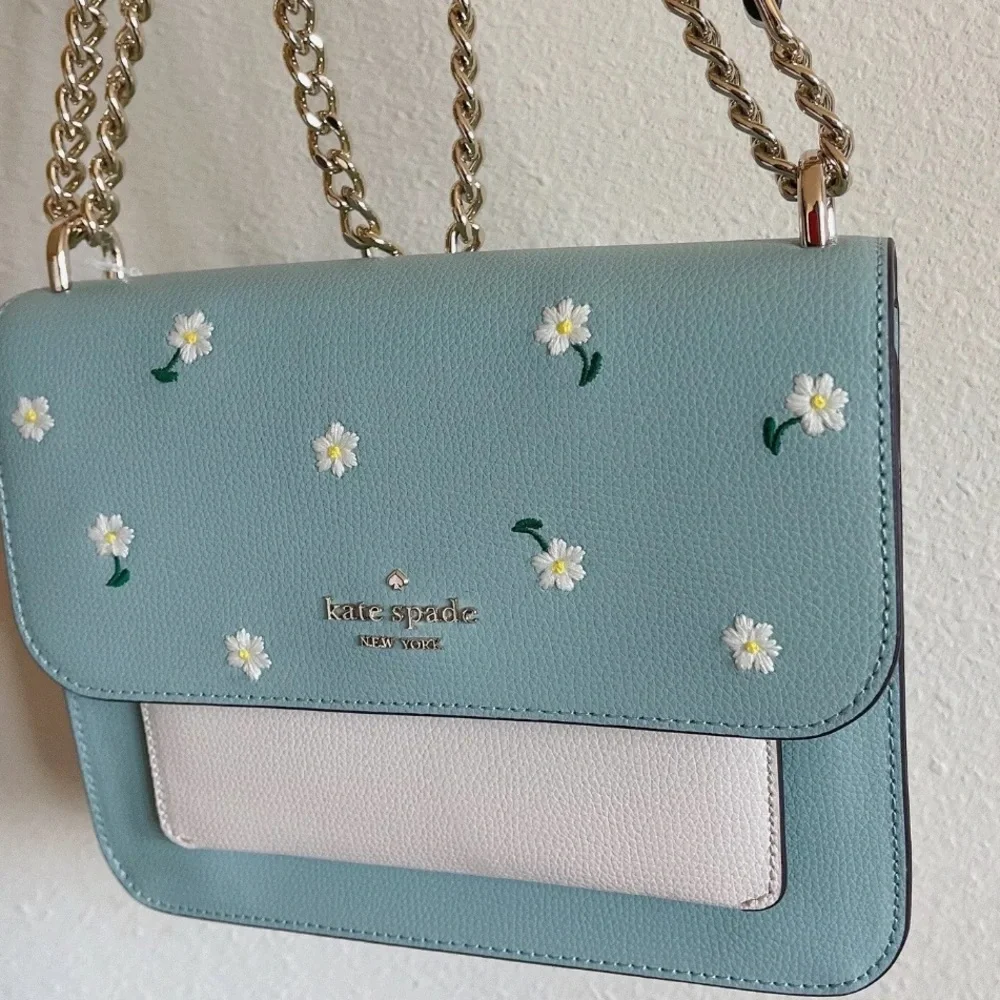 NWT Kate Spade Remi Daisy Embroidered Leather Chain Crossbody in Aphrodite - Picture 6 of 12
